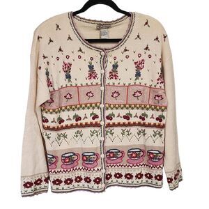 Vintage Sweater Cardigan M Button Up Embroidered Fair Ilse Cottage Country